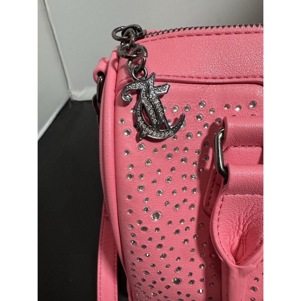 Juicy Couture Pink Embossed Heart Satchel Crossbody Bag Handbag Embellished Y2K - Picture 3 of 12
